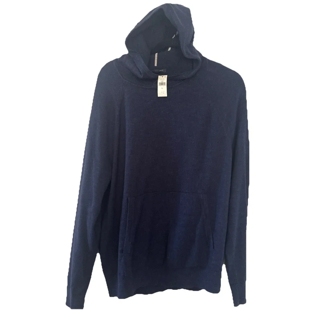 Banana Republic Sweater Hoodie Men Large Blue Lightweight Pullover Knit NWT